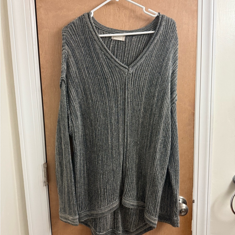 Altard State Gray Marled V-Neck Ribbed Sweater Sz S